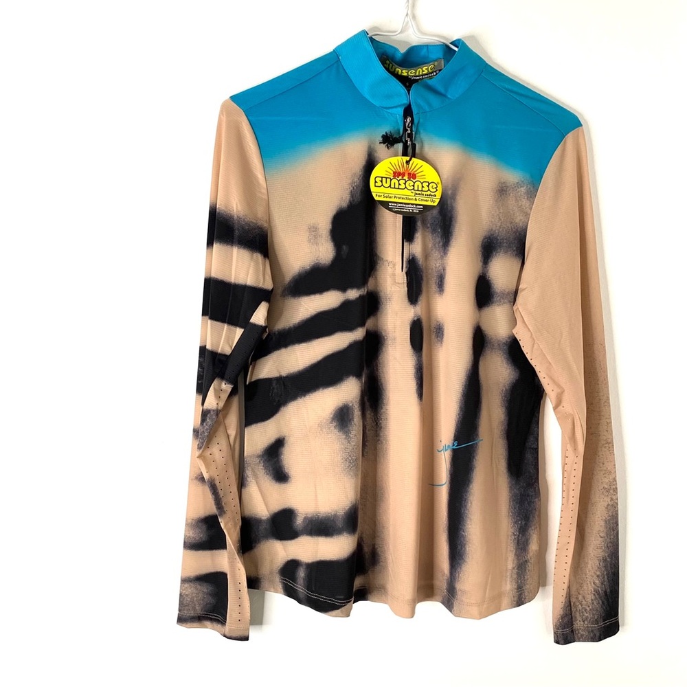 Sunsense by Jamie Sadock SPF 50 1/4 Zip Long Sleeve Top NWT Crème Brûlée Print